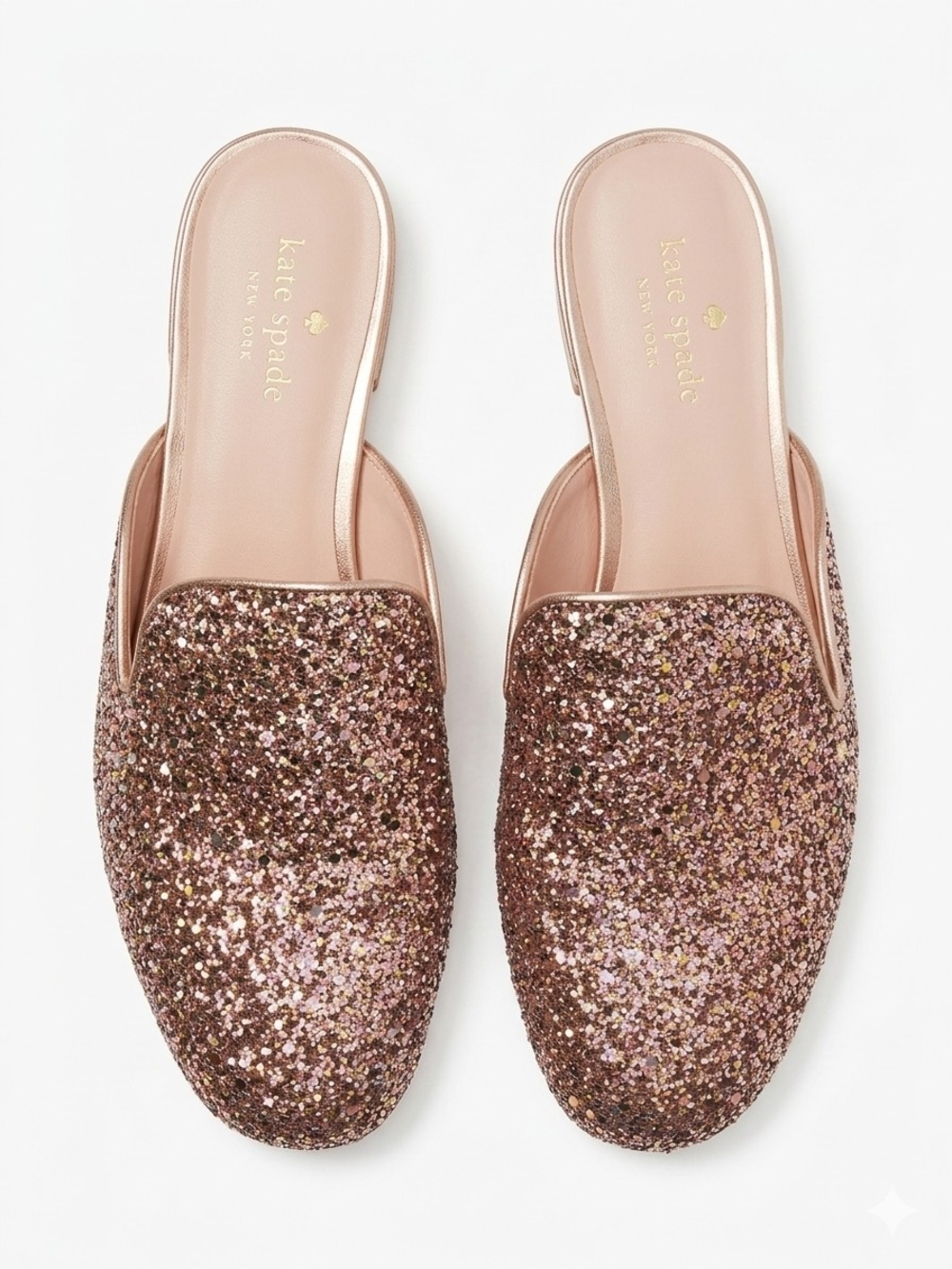 kate spade Rose Gold Glitter Slip-On Mules
